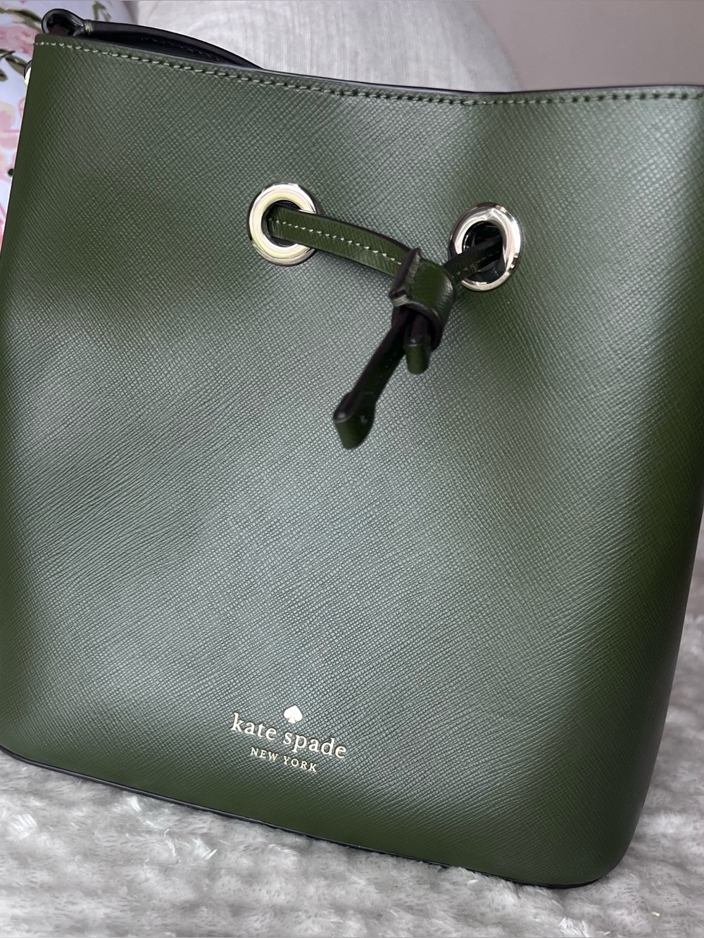 Kate Spade olive green bucket bag - like new